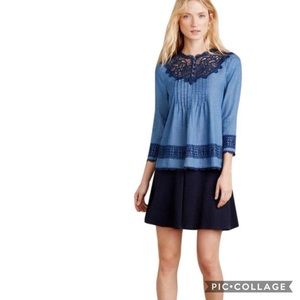 Anthropologie Holding Horses Laced Chambray Top